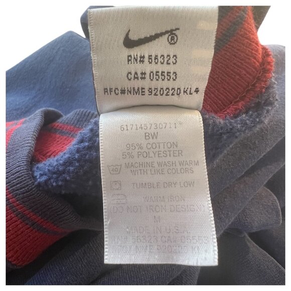 Vintage 90s Nike Crewneck Sweatshirt Blue & Red Size M Stripe Neck Cuff made USA - Picture 5 of 8